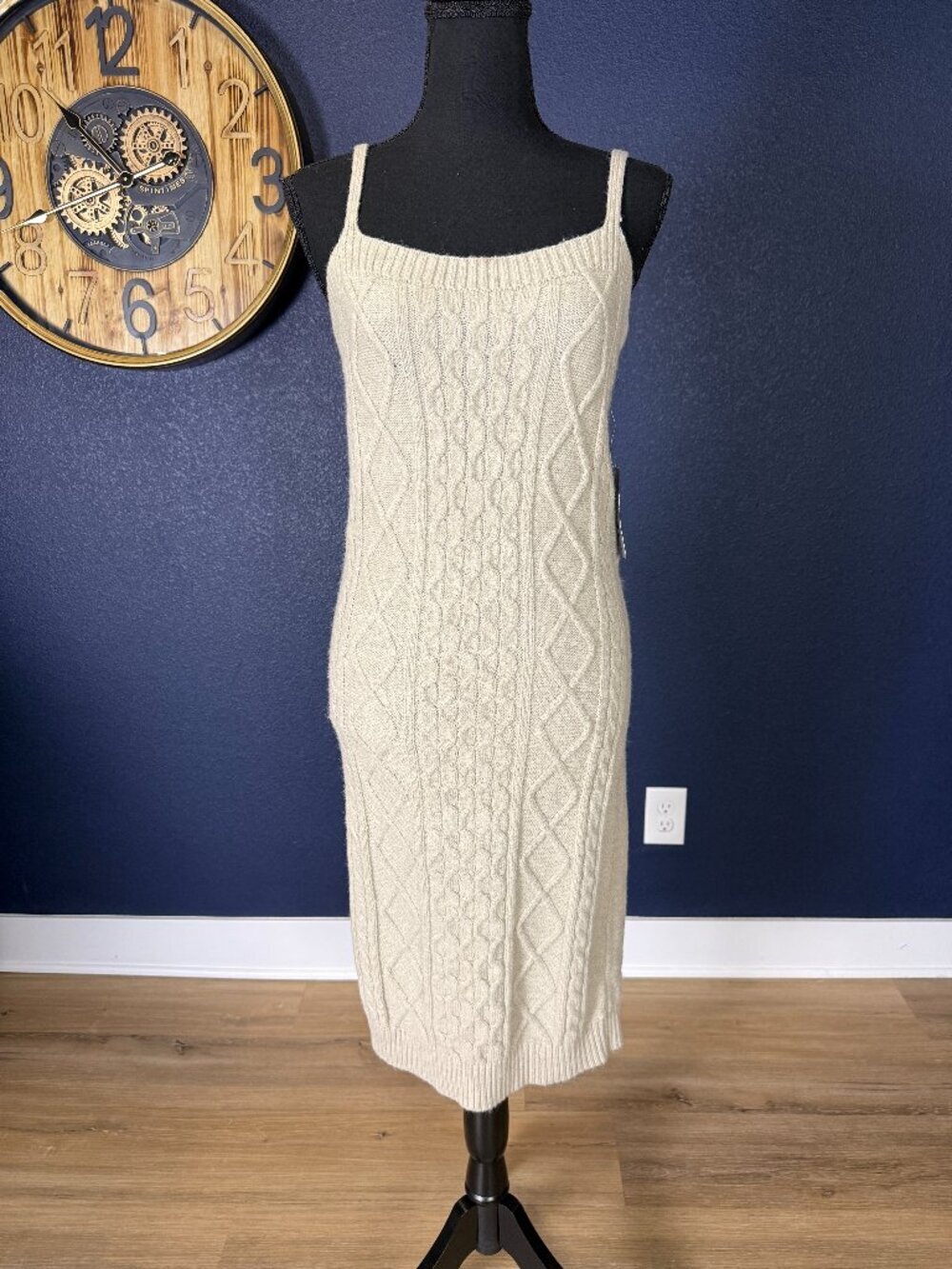 Stitchdrop NWT Oatmeal Cable Knit Sleeveless Midi Sweater Dress | XS